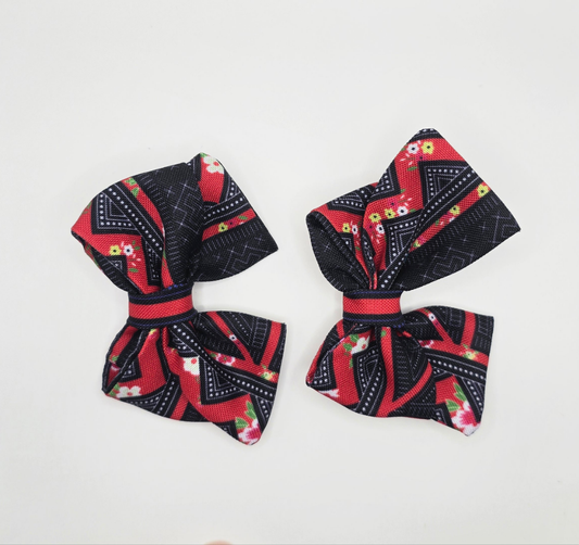 Red Black Floral Stripe Bow