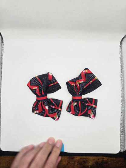 Red Black Floral Stripe Bow