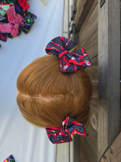 Red Black Floral Stripe Bow