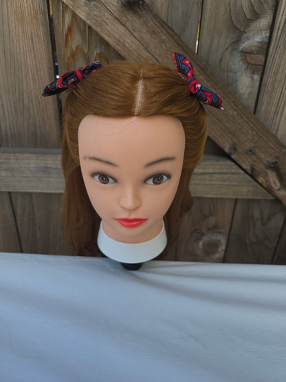 Red Black Floral Stripe Bow