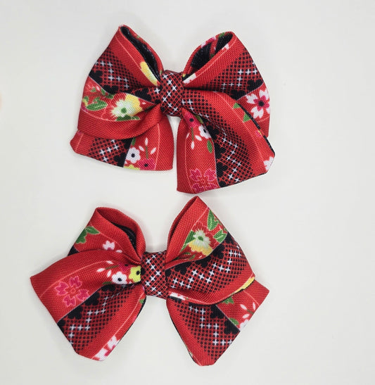 Red Floral Strip Bows